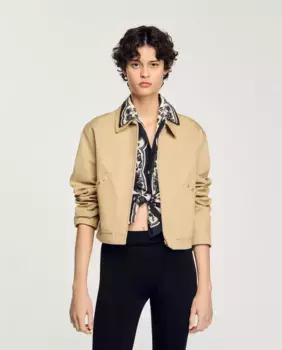 Женская куртка с отделкой стразами и застежкой-молнией Sandro, бежевый