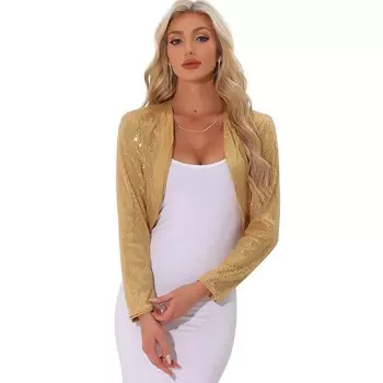 Женская куртка с пайетками для вечеринок, укороченное блестящее болеро с плечами ALLEGRA K, золотой
