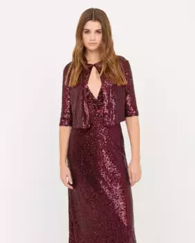 Женская куртка с пайетками и рукавами миди Veneno en la piel, гранатовый