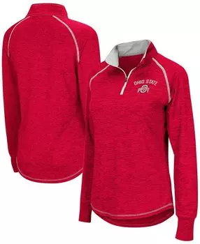 Женская куртка с принтом реглан Scarlet Ohio State Buckeyes Bikram и молнией четверть четверти с принтом Colosseum