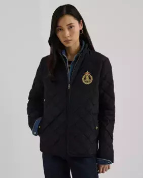 Женская куртка с ромбовидной стежкой и воротником-полулебедем Lauren Ralph Lauren, темно-синий