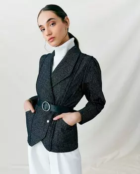 Женская куртка с рукавами-фонариками и большими лацканами Maksu, черный