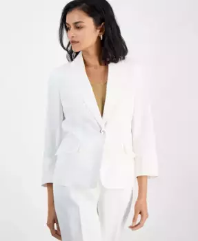 Женская куртка с V-образным вырезом и рукавом 3/4 из льняной смеси, Regular & Petite Kasper, белый