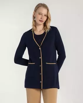 Женская куртка с V-образным вырезом и передними карманами Naulover, темно-синий