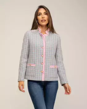 Женская куртка с воротником на бретелях и контрастной потертой отделкой Fsh, синий