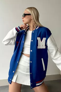 Женская куртка с вышитым воротником, двойными карманами и поясом Trend Alaat Stili, темно-синий