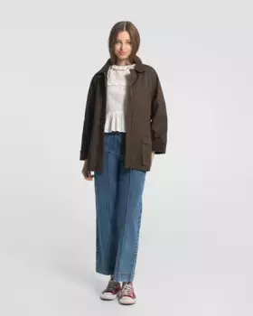 Женская куртка с застежкой-молнией спереди и планкой, скрывающей пуговицы Noon, коричневый