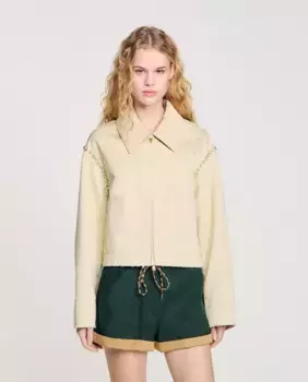 Женская куртка с жемчужной отделкой Sandro, бежевый