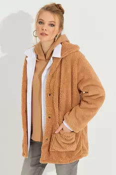 Женская куртка тедди светло-коричневого цвета Cool & Sexy, коричневый