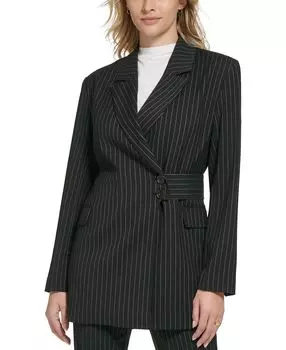 Женская куртка в тонкую полоску с поясом Calvin Klein, черно-белый