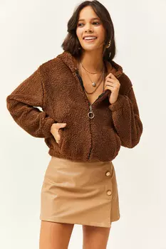 Женская куртка Wellsoft с карманами и капюшоном горько-коричневого цвета на молнии Olalook, коричневый