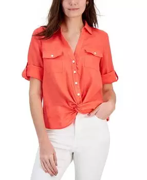 Женская льняная блуза с перекрученным краем, созданная для macy's INC International Concepts, мульти