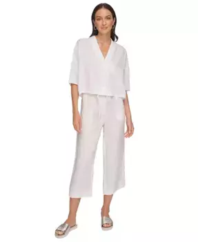 Женская льняная блуза с застежкой на пуговицы и рукавом долман DKNY, белый