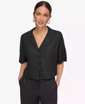Женская льняная блуза с застежкой на пуговицы и рукавом долман DKNY, черный