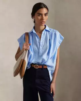 Женская льняная блузка с коротким рукавом Polo Ralph Lauren, белый