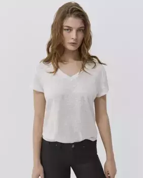 Женская льняная футболка с короткими рукавами и V-образным вырезом IKKS, белый
