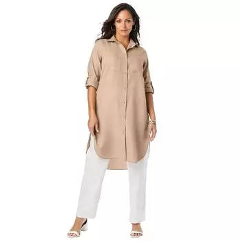 Женская льняная мега-туника больших размеров Jessica London, цвет New Khaki