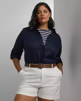 Женская льняная рубашка больших размеров Lauren Ralph Lauren, черный