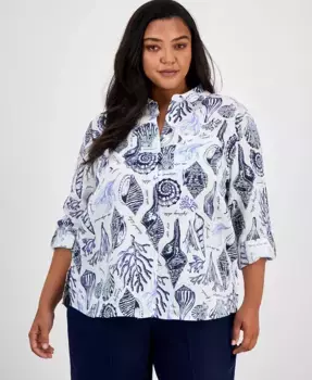 Женская льняная рубашка Plus Size Toile Affar на пуговицах Charter Club, белый