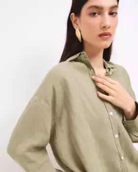 Женская льняная рубашка с длинными рукавами Tintoretto, цвет Kaki