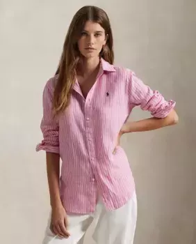Женская льняная рубашка с длинными рукавами Polo Ralph Lauren, розовый