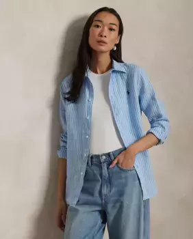 Женская льняная рубашка с длинными рукавами Polo Ralph Lauren, голубой