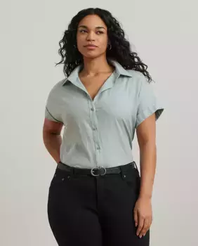 Женская льняная рубашка с коротким рукавом больших размеров Lauren Ralph Lauren, голубой