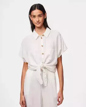 Женская льняная рубашка с коротким рукавом Pieces, белый