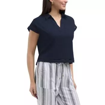 Женская льняная рубашка с воротником и короткими рукавами Ellen Tracy, синий