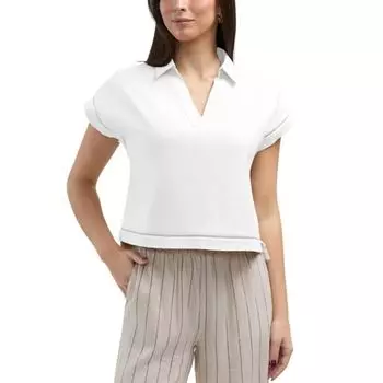 Женская льняная рубашка с воротником и короткими рукавами Ellen Tracy, белый