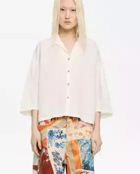 Женская льняная рубашка свободного кроя Bimba y Lola, цвет Crudo