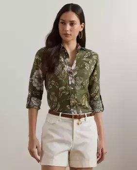 Женская льняная рубашка свободного кроя с цветами Lauren Ralph Lauren, зеленый