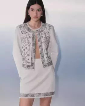 Женская льняная юбка с вышивкой пайетками Tintoretto, кремово-белый