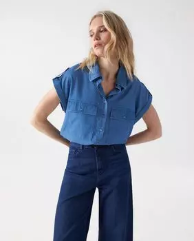 Женская легкая джинсовая рубашка с коротким рукавом Salsa Jeans, синий