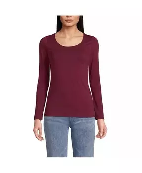 Женская легкая футболка из джерси с длинными рукавами и круглым вырезом Lands' End, красный