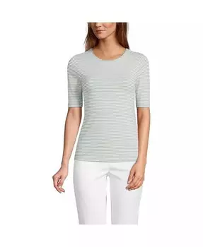 Женская легкая футболка из джерси с короткими рукавами до локтя и круглым вырезом Lands' End, зеленый