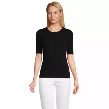 Женская легкая хлопковая футболка с круглым вырезом из модала с рукавами до локтя Lands' End, черный