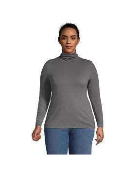 Женская легкая приталенная футболка больших размеров с высоким воротником и длинными рукавами Lands' End