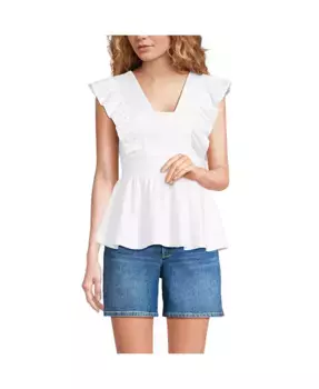 Женская легкая трикотажная блузка с рюшами и баской Lands' End, белый