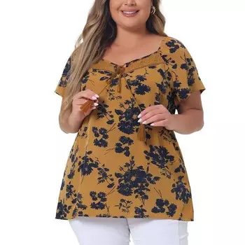 Женская летняя блузка больших размеров с цветочным принтом в стиле ретро и завязками на шее Agnes Orinda, цвет Yellow Floral