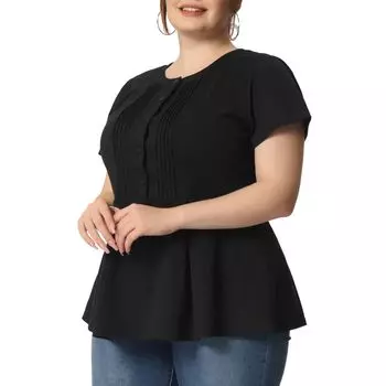 Женская летняя футболка больших размеров с короткими рукавами и пуговицами спереди, рабочая футболка с баской Agnes Orinda