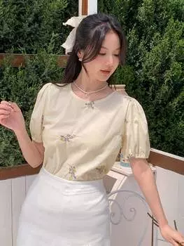 Женская летняя футболка DAZY с уникальным дизайном вокруг шеи с пузырьковой текстурой, белый цвет