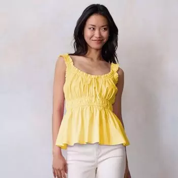 Женская майка-бэбидолл со сборками Lc Lauren Conrad, цвет yellow white chip
