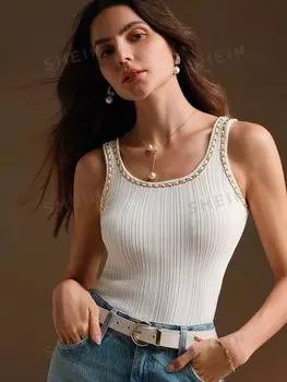 Женская майка без рукавов с золотой отделкой Anewsta, белый