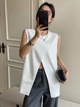 Женская майка DAZY, однотонная, с разрезом по низу, белый цвет