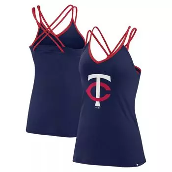 Женская майка Fanatics Branded Navy Minnesota Twins Barrel It Up с V-образным вырезом и перекрестной спиной Fanatics