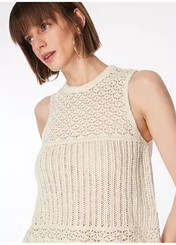 Женская майка гипюра цвета экрю с круглым вырезом F4SL-TST0516 Fabrika, экрю