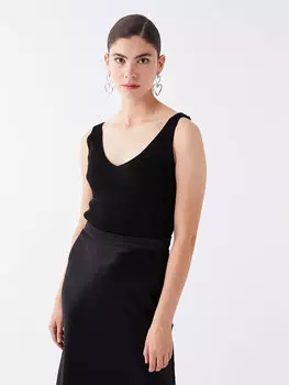 Женская майка из однотонного трикотажа с v-образным вырезом LCW Casual, новый черный