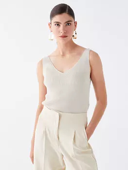 Женская майка из однотонного трикотажа с v-образным вырезом LCW Casual, экрю