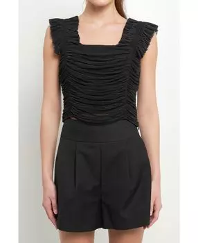 Женская майка из плиссированной сетки с рюшами endless rose, черный